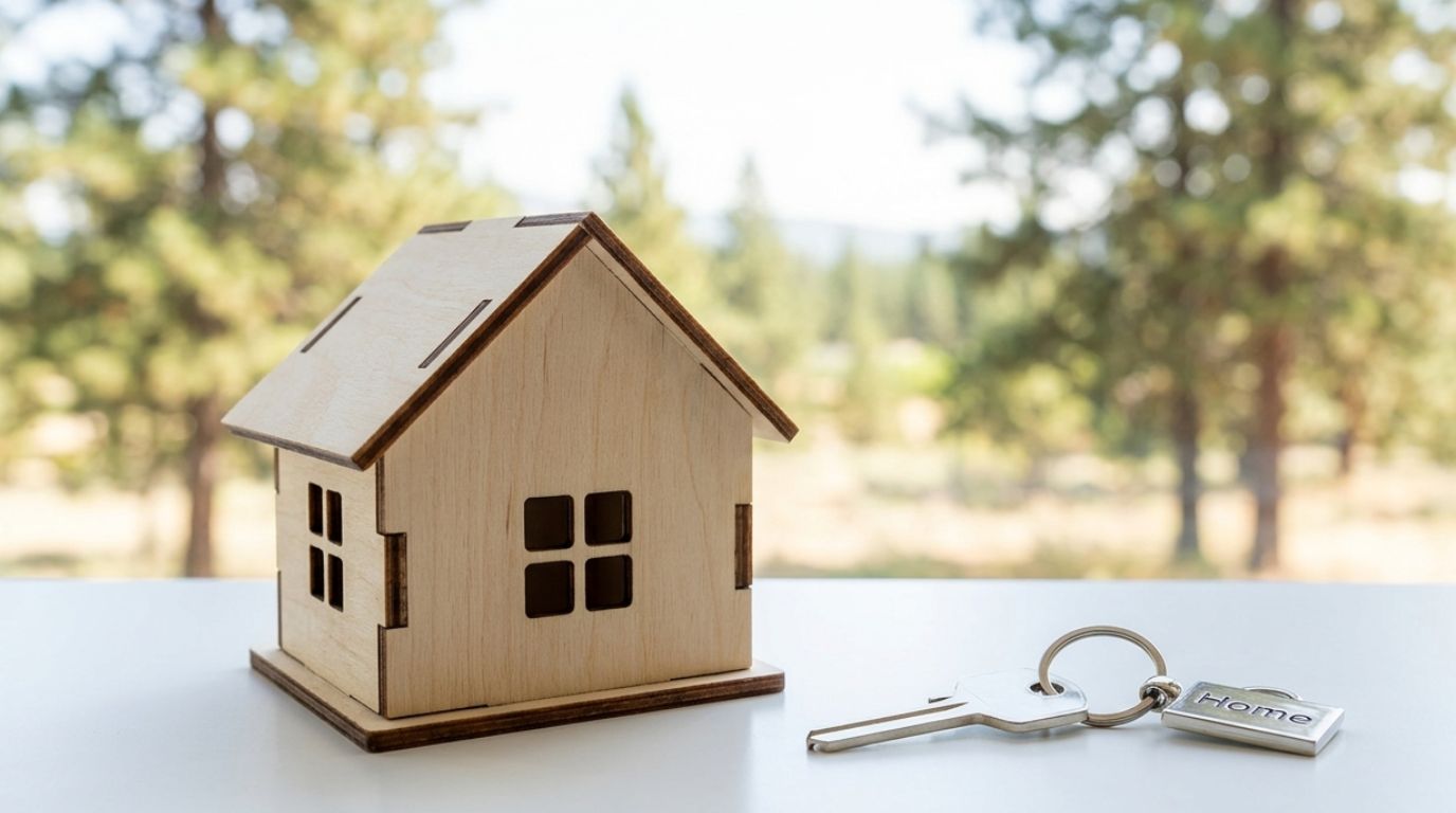 A bright, modern house key with a home keychain, symbolizing successful first-time home buying in Richland, Pasco, Kennewick, Wallowa County, Enterprise, Joseph, and the Northwest.